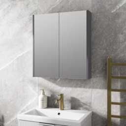 Aveli 600mm Bathroom Mirror Cabinet 2 Door Storage Cupboard Wall Mounted Grey Gloss