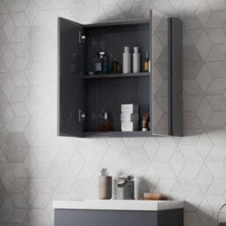 Affine 600mm Bathroom Mirror Cabinet 2 Door Storage Cupboard Wall Mounted Grey Gloss - thumbnail 5
