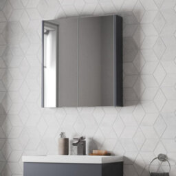 Affine 600mm Bathroom Mirror Cabinet 2 Door Storage Cupboard Wall Mounted Grey Gloss - thumbnail 4