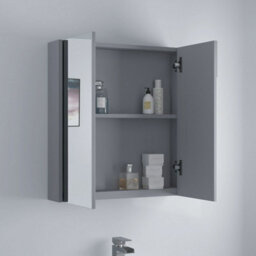 Affine 600mm Bathroom Mirror Cabinet 2 Door Storage Cupboard Wall Mounted Grey Gloss - thumbnail 6