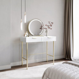 CARME Home Maya White Dressing Table With Eden Led Mirror