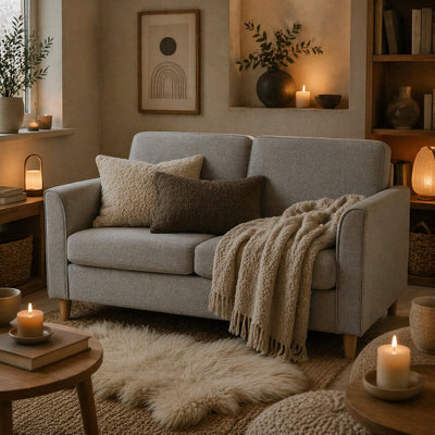 Wyld Haus Lovina Light Grey Compact 2-Seater Sofa With Wooden Legs And Armrests 141Cm - image 1