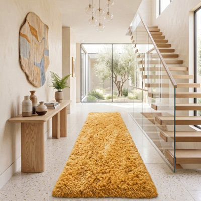 Oxford Homeware Shaggy Rug Anti-Slip Washable Soft Fluffy Living Room And Bedroom Rug (Ochre, 80X150Cm) - image 1