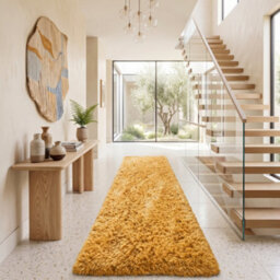 Oxford Homeware Shaggy Rug Anti-Slip Washable Soft Fluffy Living Room And Bedroom Rug (Ochre, 80X150Cm) - thumbnail 1