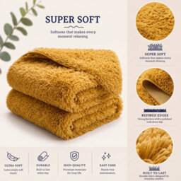 Oxford Homeware Shaggy Rug Anti-Slip Washable Soft Fluffy Living Room And Bedroom Rug (Ochre, 80X150Cm) - thumbnail 4