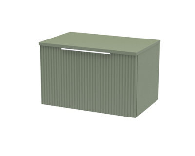 Hudson Reed Fluted Wall Hung 1-Drawer Vanity Unit & Green Worktop, Sleek Counter Top Vanity Unit In Satin Green, 600mm - image 1
