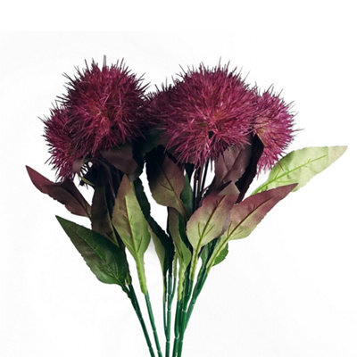 Pegdev - Pdl - Pack Of 6 X 70Cm Artificial Globe Thistle Flower Stems Purple Realistic Faux Floral Décor - image 1