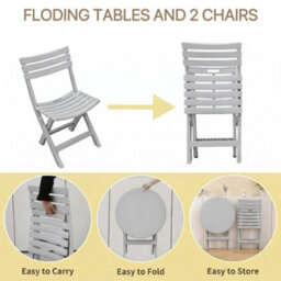 Alivio 3-Piece Folding Bistro Table & Chairs Set, Foldable Space-Saving Patio Furniture, Indoor Outdoor Dining Cafe Set (White) - thumbnail 2