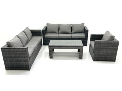 Fimous 7 Seater Rattan Garden Furniture Set Outdoor Lounger Sofa With Coffee Table Armchair Dark Grey Mixed - image 1