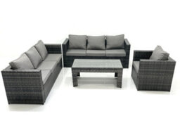 Fimous 7 Seater Rattan Garden Furniture Set Outdoor Lounger Sofa With Coffee Table Armchair Dark Grey Mixed - thumbnail 1