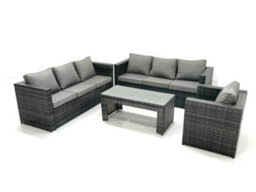 Fimous 7 Seater Rattan Garden Furniture Set Outdoor Lounger Sofa With Coffee Table Armchair Dark Grey Mixed - thumbnail 2