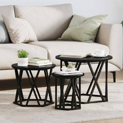 Berkfield Nesting Side Tables 3 Pcs Black Oak Engineered Wood - image 1