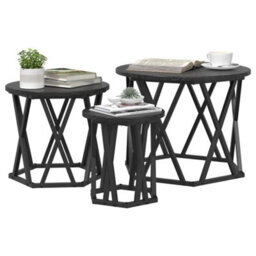 Berkfield Nesting Side Tables 3 Pcs Black Oak Engineered Wood - thumbnail 3