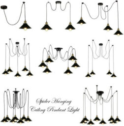 Vintage Black Spider Cone Shaped Ceiling Pendant Light Shade Easy Fit Shades Decor Hanging Lights (3 Head) - thumbnail 6