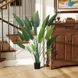 Artificial Bird Of Paradise Plant, 140 Cm Tall, With 20 Leaves, Decorative Fake Plant With Pot And Moss, Green Plant Made Of Pe - thumbnail 2