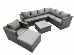 Fimous Outdoor Pe Rattan Garden Furniture Sofa Set With Square Coffee Table Chair Big Stool Dark Grey - thumbnail 1