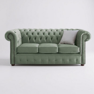 Chesterfield 3 Seater Fabric Malta Seaspray 11 Sofa - image 1