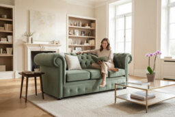Chesterfield 3 Seater Fabric Malta Seaspray 11 Sofa - thumbnail 3