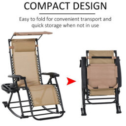 Foxden Beige Garden Rocking Sun Lounger Zero Gravity Recliner Adjustable Recline Folding Chair - thumbnail 4
