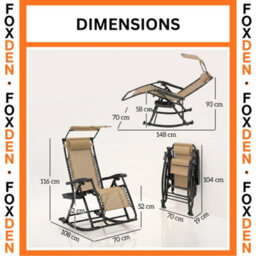 Foxden Beige Garden Rocking Sun Lounger Zero Gravity Recliner Adjustable Recline Folding Chair - thumbnail 2