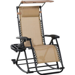 Foxden Beige Garden Rocking Sun Lounger Zero Gravity Recliner Adjustable Recline Folding Chair - thumbnail 3