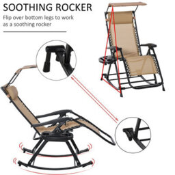 Foxden Beige Garden Rocking Sun Lounger Zero Gravity Recliner Adjustable Recline Folding Chair - thumbnail 8