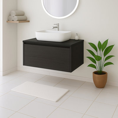 Plum&clay Matterhorn Dark Oak Wall Hung Bathroom Vanity Unit With Black Countertop (W)750mm (H)450mm - image 1