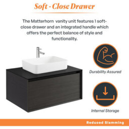 Plum&clay Matterhorn Dark Oak Wall Hung Bathroom Vanity Unit With Black Countertop (W)750mm (H)450mm - thumbnail 3