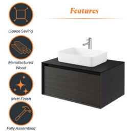 Plum&clay Matterhorn Dark Oak Wall Hung Bathroom Vanity Unit With Black Countertop (W)750mm (H)450mm - thumbnail 5