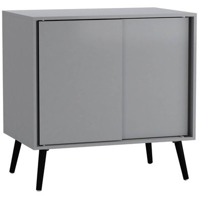 Urbn-Living Urbnliving 2-Door Sliding Chest Cabinet Sideboard Grey Carcass Closet Storage Cupboard Organiser With Black Legs - image 1