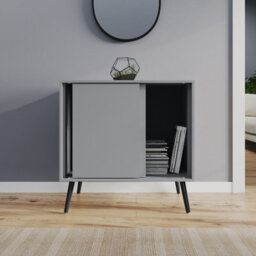 Urbn-Living Urbnliving 2-Door Sliding Chest Cabinet Sideboard Grey Carcass Closet Storage Cupboard Organiser With Black Legs - thumbnail 4