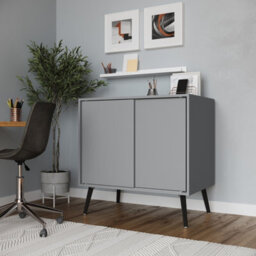 Urbn-Living Urbnliving 2-Door Sliding Chest Cabinet Sideboard Grey Carcass Closet Storage Cupboard Organiser With Black Legs - thumbnail 2