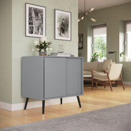 Urbn-Living Urbnliving 2-Door Sliding Chest Cabinet Sideboard Grey Carcass Closet Storage Cupboard Organiser With Black Legs - thumbnail 3