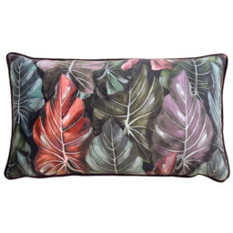 Wylder Mogori Leafage Digitally Printed Velvet Piped Feather Rich Cushion - thumbnail 1
