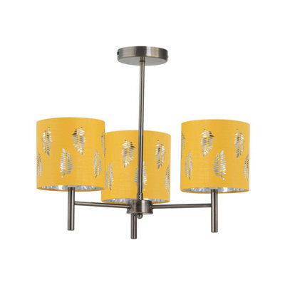 First Choice Lighting Brea - Antique Brass 3 Light Fitting With Ochre Fern Shades - image 1