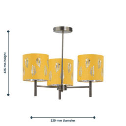 First Choice Lighting Brea - Antique Brass 3 Light Fitting With Ochre Fern Shades - thumbnail 5