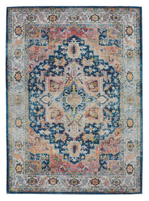 Blue/multi Rug, Floral Persian Rug, Stain-Resistant Traditional Luxurious Rug For Bedroom, & Dining Room-160Cm X 229Cm