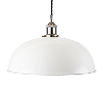 White Worcester Painted Dome Pendant Light With Nickel Lamp Holder And Black Twisted Cable - Se Home - image 1