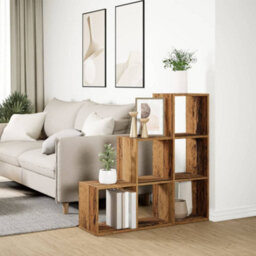 Walplus Room Divider Bookcase 3 Tier Old Wood 99X29X99 Cm Engineered Wood - thumbnail 4