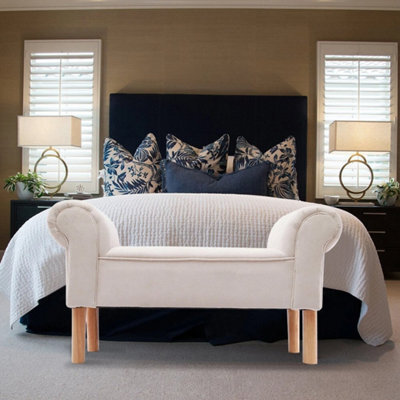Beige Linen Bedroom Upholstered Bench End Sofa Chair Chaise Lounge Bench Window Seat Stool - image 1