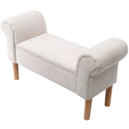 Beige Linen Bedroom Upholstered Bench End Sofa Chair Chaise Lounge Bench Window Seat Stool - thumbnail 5