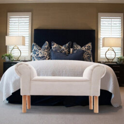 Beige Linen Bedroom Upholstered Bench End Sofa Chair Chaise Lounge Bench Window Seat Stool - thumbnail 1