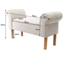 Beige Linen Bedroom Upholstered Bench End Sofa Chair Chaise Lounge Bench Window Seat Stool - thumbnail 2