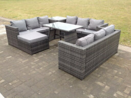 Fimous Outdoor Rattan Garden Furniture Lounge Sofa Set With Oblong Dining Table Side Coffee Table And Big Footstool - thumbnail 3