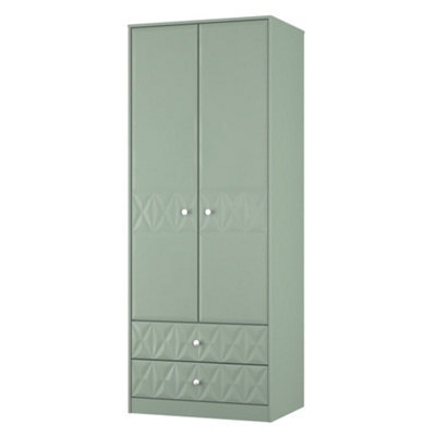 San Jose Ready Assembled Contemporary Matt Green 2 Drawer Tall Double Wardrobe (H)1960mm (W)740mm (D)520mm - image 1