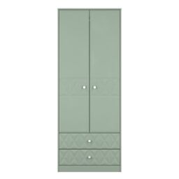 San Jose Ready Assembled Contemporary Matt Green 2 Drawer Tall Double Wardrobe (H)1960mm (W)740mm (D)520mm - thumbnail 2