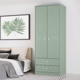 San Jose Ready Assembled Contemporary Matt Green 2 Drawer Tall Double Wardrobe (H)1960mm (W)740mm (D)520mm - thumbnail 3