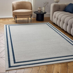The Rugs Carmel Cream/blue Bordered Area Rug And Runner Non Shedding, Stain Resistant, Soft - thumbnail 1