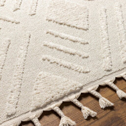 Livabliss Nora-Geometric Grey Ivory High Pile Fringe Living Dining Bedroom Rug 140 X 200 Cm Easy Care, Non Shedding - thumbnail 3