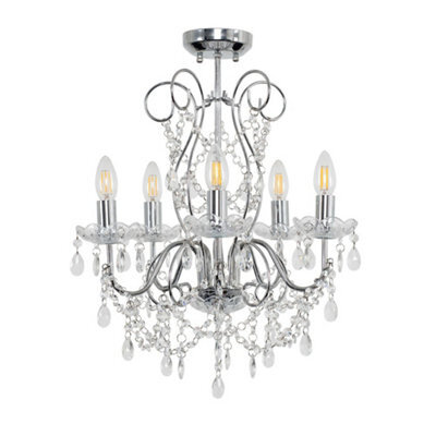Valuelights Viscount 5 Way Silver Chrome Ceiling Light Chandelier With Lead Crystal Droplets - image 1